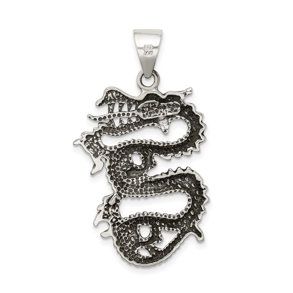 Sterling Silver Antiqued Dragon with Tongue Out Pendant - Picture 3 of 4